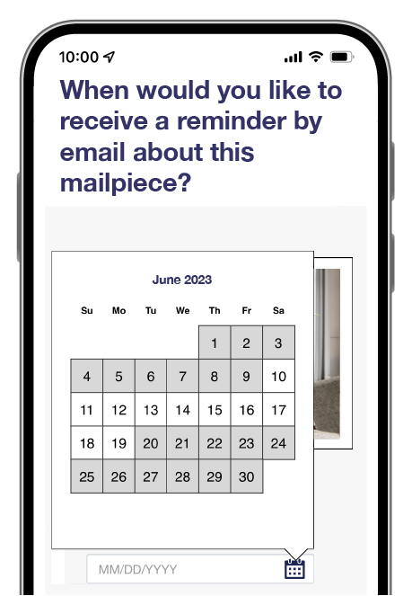 The date picker view for the Mail Reminders feature.