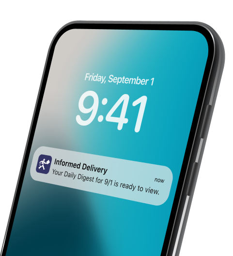 Phone displaying notification from Informed Delivery app.