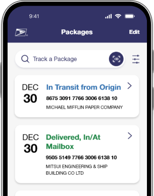 Phone displaying notification from Informed Delivery app showing packages being tracked.