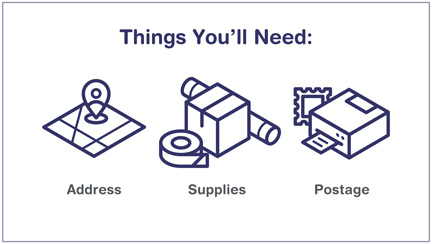 Things you’ll need: Address, supplies, postage.