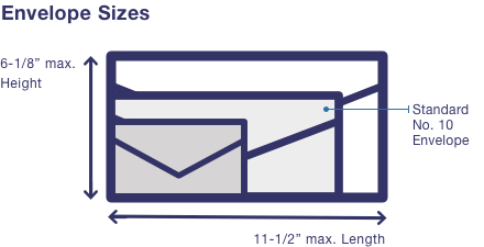 No. 10 envelope compared to the minimum and maximum envelope sizes