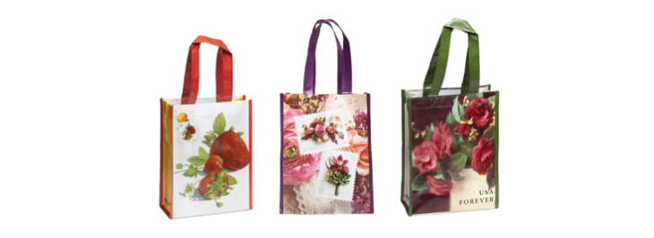 Laminated tote bags available in the Postal Store.