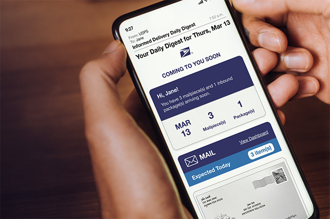 An Informed Delivery preview email on a smartphone.