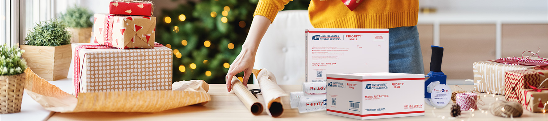 Holiday supplies on a table.